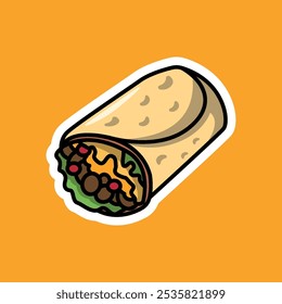 sticker of burrito with cartoon style