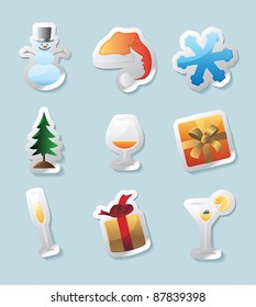 Sticker button set. Icons for christmas. Vector illustration.
