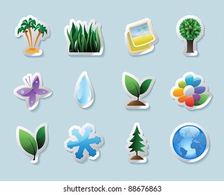 Sticker button set. Icons for nature and ecology. Vector illustration.
