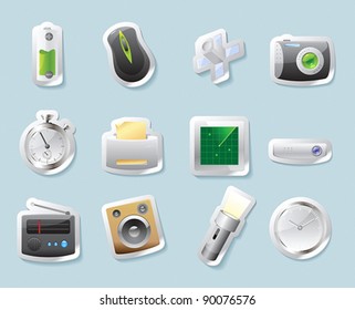 Sticker button set. Icons for technology and devices. Vector illustration.