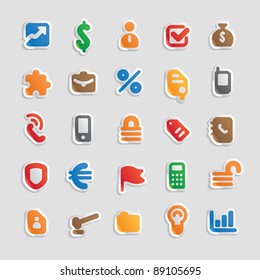 Sticker button set. Multicolored icons for business, finance and security. Vector illustration.