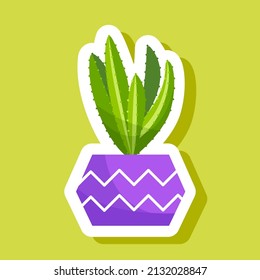 Sticker Cacti And Succulent Plants In Flower Pots. Vector Sticker Set Of Cute Green Cacti And Succulents In Pots. Collection Of Houseplants In Pots. Isolated On White Background.