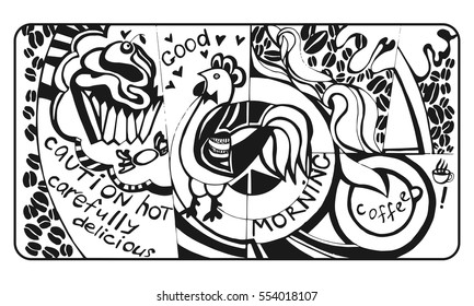 Sticker for cafe. Hand-drawn background for cafe.Coffee house.