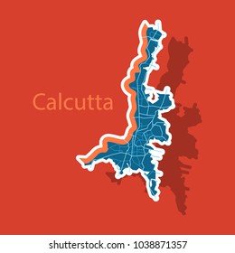 Sticker Calcutta map city with borders of the districts