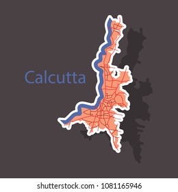Sticker Calcutta map city with borders of the districts