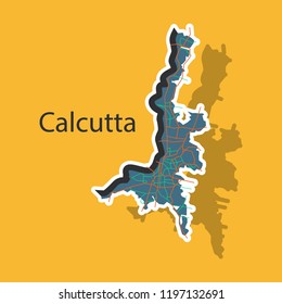 Sticker Calcutta map city with borders of the districts