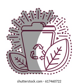 sticker can of recycling with leaves icon