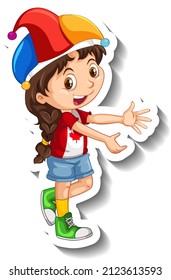 Sticker Canadian girl wearing Jester hat illustration
