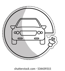 sticker of car with electric plug icon over white background. eco friendly car design. vector illustration
