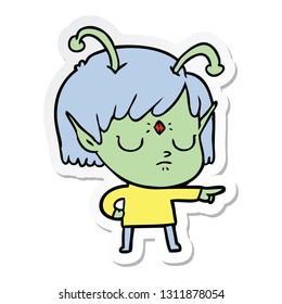 sticker of a cartoon alien girl