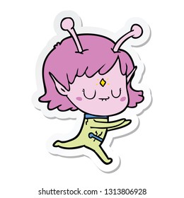 sticker of a cartoon alien girl