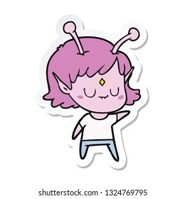 sticker of a cartoon alien girl