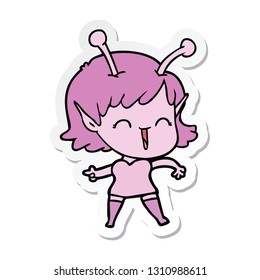 sticker of a cartoon alien girl laughing