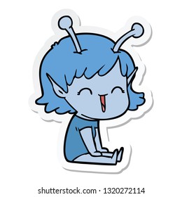 sticker of a cartoon alien girl laughing