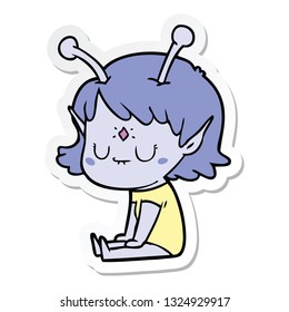 sticker of a cartoon alien girl sitting
