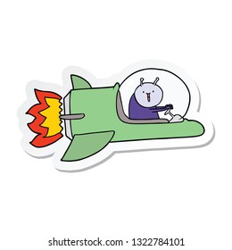pegatina de un extraterrestre con dibujos animados en la nave espacial