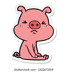 sticker of a cartoon angry pig sat waiting