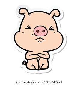 sticker of a cartoon angry pig sat waiting