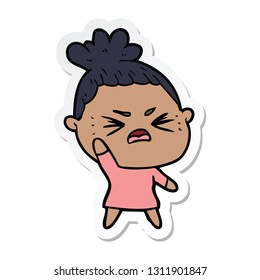 sticker of a cartoon angry woman