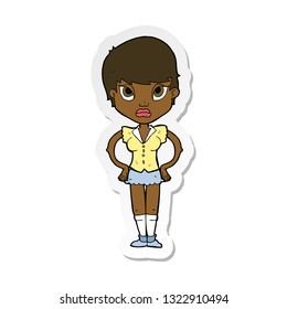 sticker of a cartoon annoyed girl
