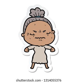 sticker of a cartoon annoyed old lady