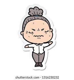 sticker of a cartoon annoyed old lady