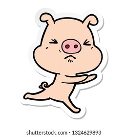 sticker of a cartoon annoyed pig running