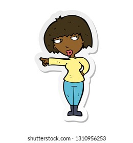 sticker of a cartoon annoyed woman pointing