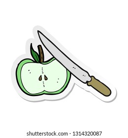 sticker of a cartoon apple being sliced