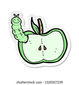 sticker of a cartoon apple with bug