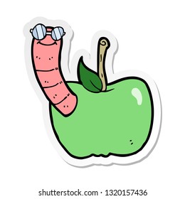 sticker of a cartoon apple with worm