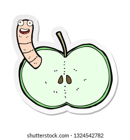 sticker of a cartoon apple with worm