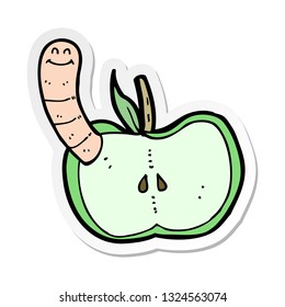sticker of a cartoon apple with worm