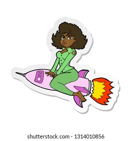 sticker of a cartoon army pin up girl riding missile