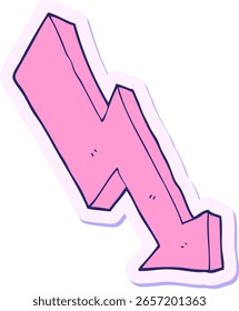 Pegatina de una flecha de dibujos animados hacia abajo tendencia en color neón brillante
