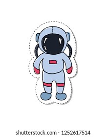 Sticker with cartoon astronaut. Hand drawn sketch. Vector illustration.