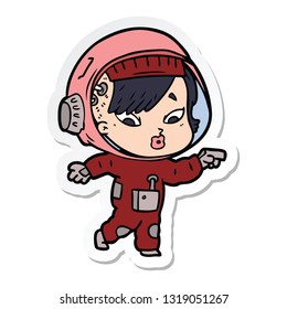 sticker of a cartoon astronaut woman