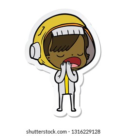 sticker of a cartoon astronaut woman explaining