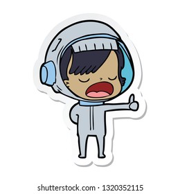 sticker of a cartoon astronaut woman explaining