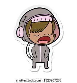 sticker of a cartoon astronaut woman explaining