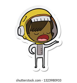 sticker of a cartoon astronaut woman explaining