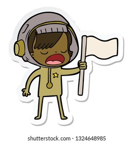 sticker of a cartoon astronaut woman waving flag
