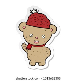 pegatina de un oso de dibujos animados en el sombrero