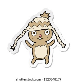 pegatina de un oso de dibujos animados en el sombrero