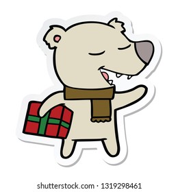 sticker of a cartoon bear with present