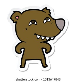 sticker of a cartoon bear showing teeth