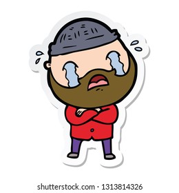 sticker of a cartoon bearded man crying