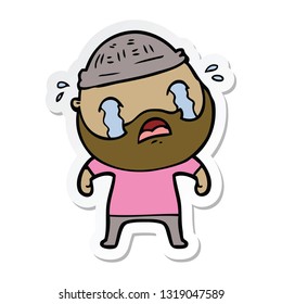 sticker of a cartoon bearded man crying