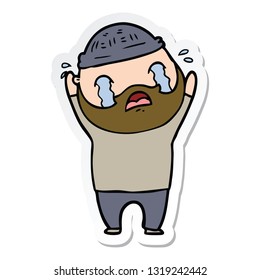 sticker of a cartoon bearded man crying