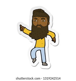 sticker of a cartoon bearded man pointing the way